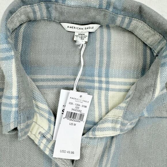 American Eagle Womens Oversize Plaid Baby Doll Button Down Shirt Medium Gray - Picture 3 of 16